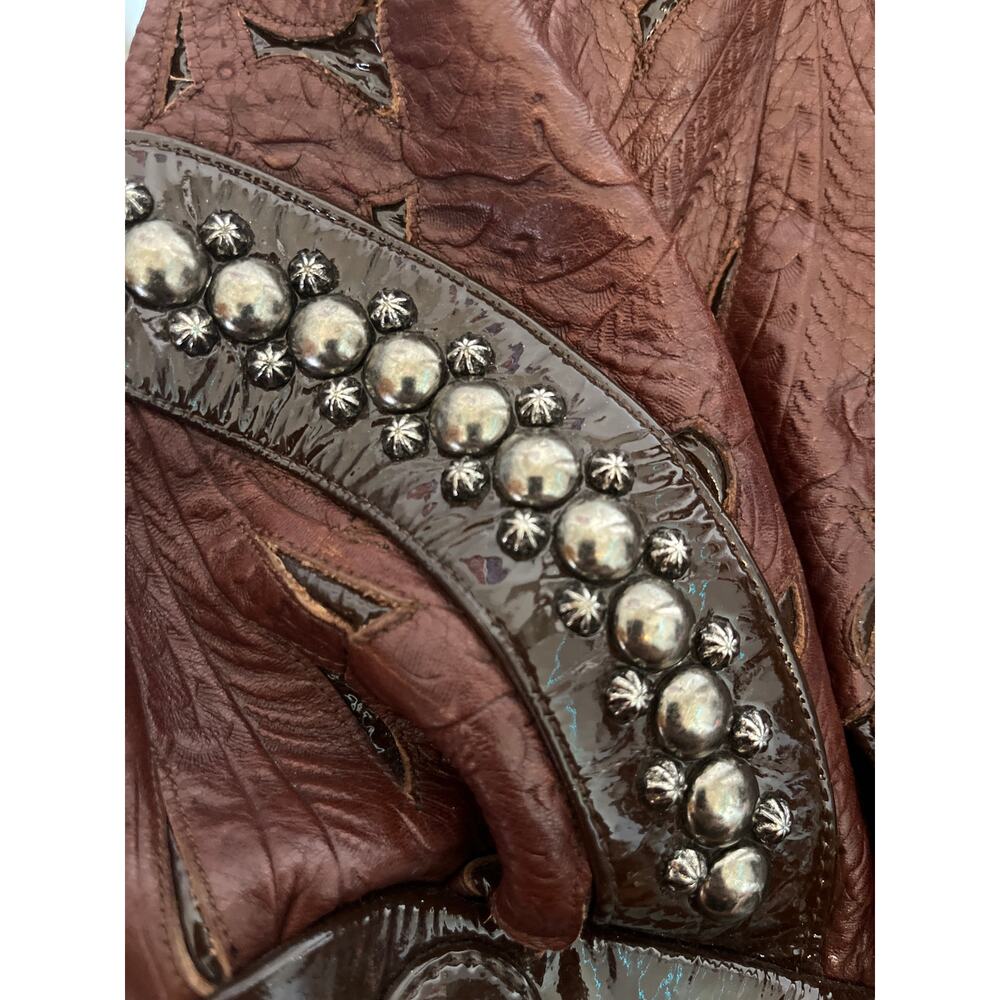 Kippys Brown Glossed Leather Floral Embossed Large Shoulder Bag‎ - Picture 6 of 12